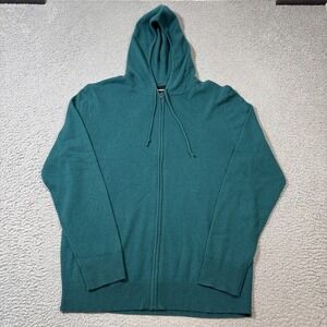 NWOT The Commons Men L 100% Cashmere Peacock Green Full Zip Up Hoodie Sweater